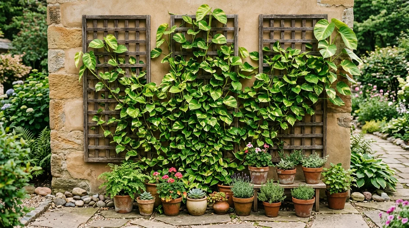 Outdoor Lattice Wall With Pothos